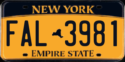 NY license plate FAL3981