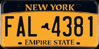 NY license plate FAL4381
