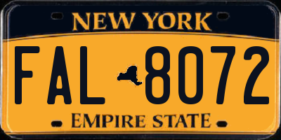 NY license plate FAL8072