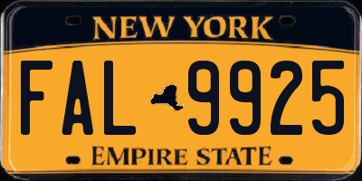 NY license plate FAL9925