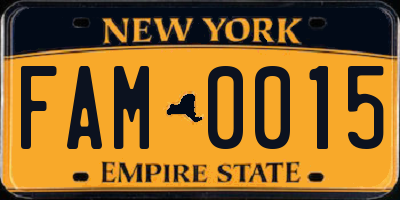 NY license plate FAM0015