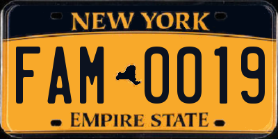 NY license plate FAM0019