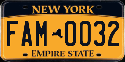 NY license plate FAM0032