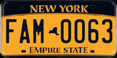 NY license plate FAM0063