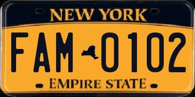 NY license plate FAM0102