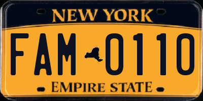 NY license plate FAM0110