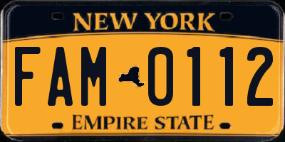 NY license plate FAM0112