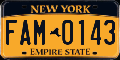 NY license plate FAM0143