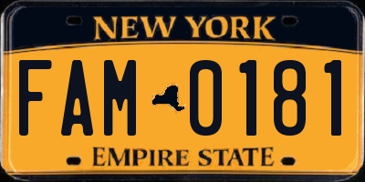 NY license plate FAM0181
