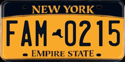 NY license plate FAM0215