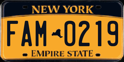 NY license plate FAM0219