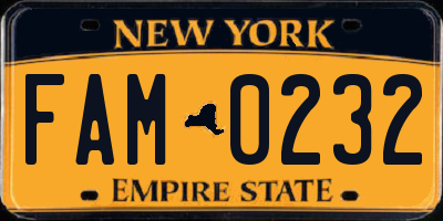 NY license plate FAM0232