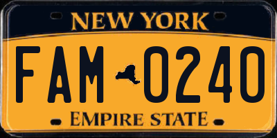 NY license plate FAM0240