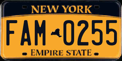 NY license plate FAM0255