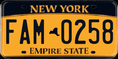 NY license plate FAM0258