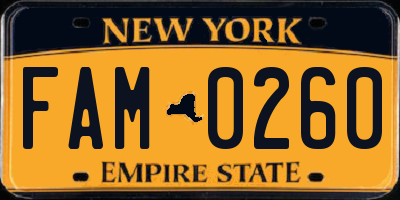 NY license plate FAM0260