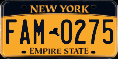 NY license plate FAM0275