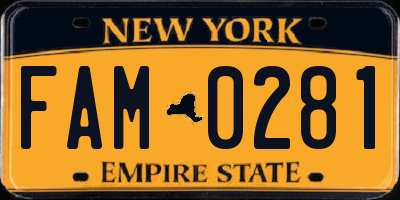 NY license plate FAM0281