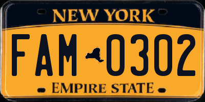 NY license plate FAM0302
