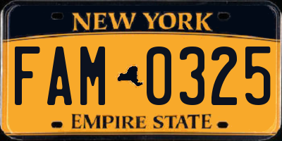 NY license plate FAM0325