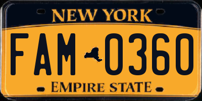 NY license plate FAM0360