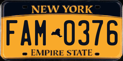 NY license plate FAM0376