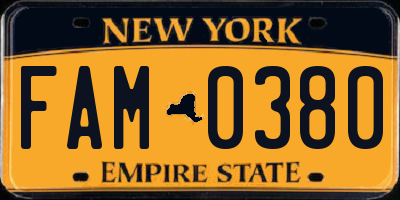 NY license plate FAM0380