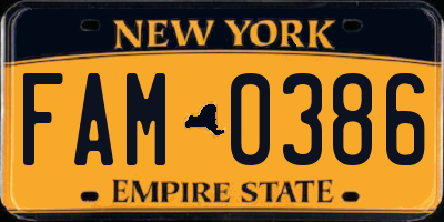 NY license plate FAM0386