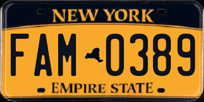 NY license plate FAM0389