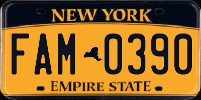 NY license plate FAM0390