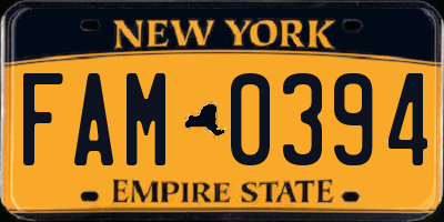 NY license plate FAM0394