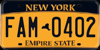 NY license plate FAM0402