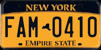 NY license plate FAM0410