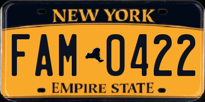 NY license plate FAM0422