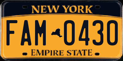 NY license plate FAM0430