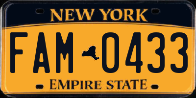 NY license plate FAM0433