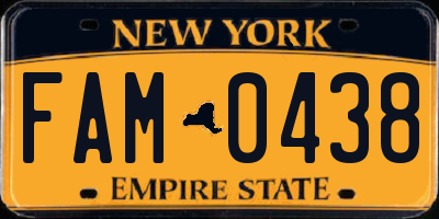 NY license plate FAM0438