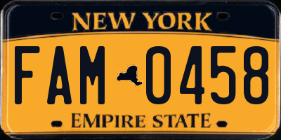 NY license plate FAM0458