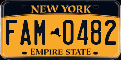 NY license plate FAM0482