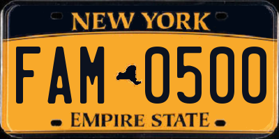 NY license plate FAM0500