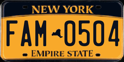 NY license plate FAM0504