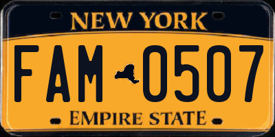 NY license plate FAM0507