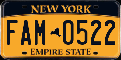 NY license plate FAM0522