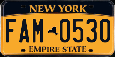 NY license plate FAM0530