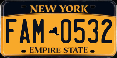 NY license plate FAM0532