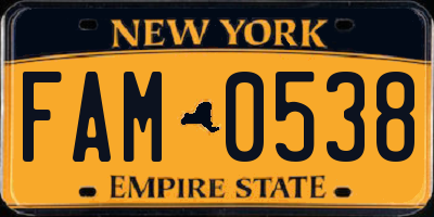 NY license plate FAM0538