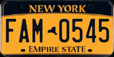 NY license plate FAM0545