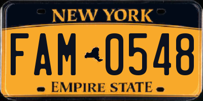 NY license plate FAM0548