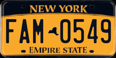 NY license plate FAM0549