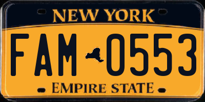 NY license plate FAM0553